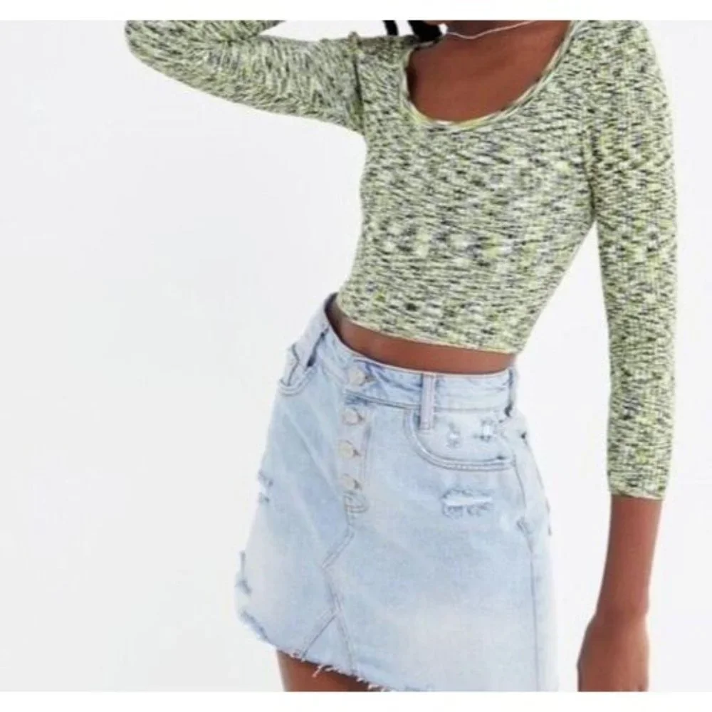 Free People We The Free Button Fly Denim Distressed Mini Skirt Si…